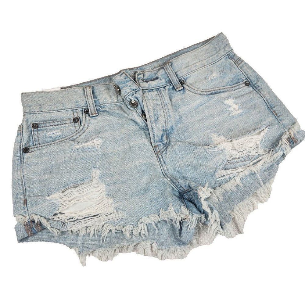 Cut Off Jean Shorts Womens Size 4 Blue Denim Destroyed Tom Girl Shortie